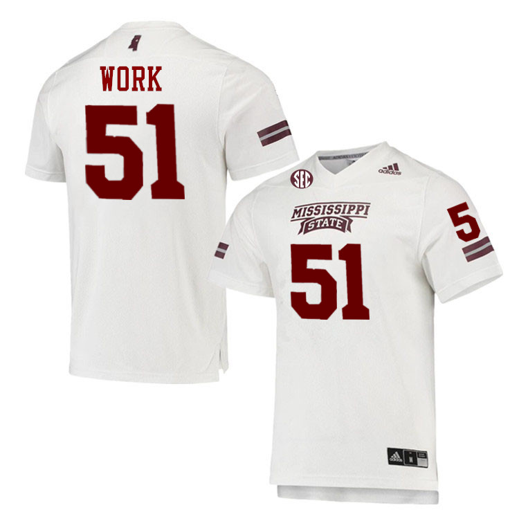 Men #51 Luke Work Mississippi State Bulldogs College Football Jerseys Stitched-White